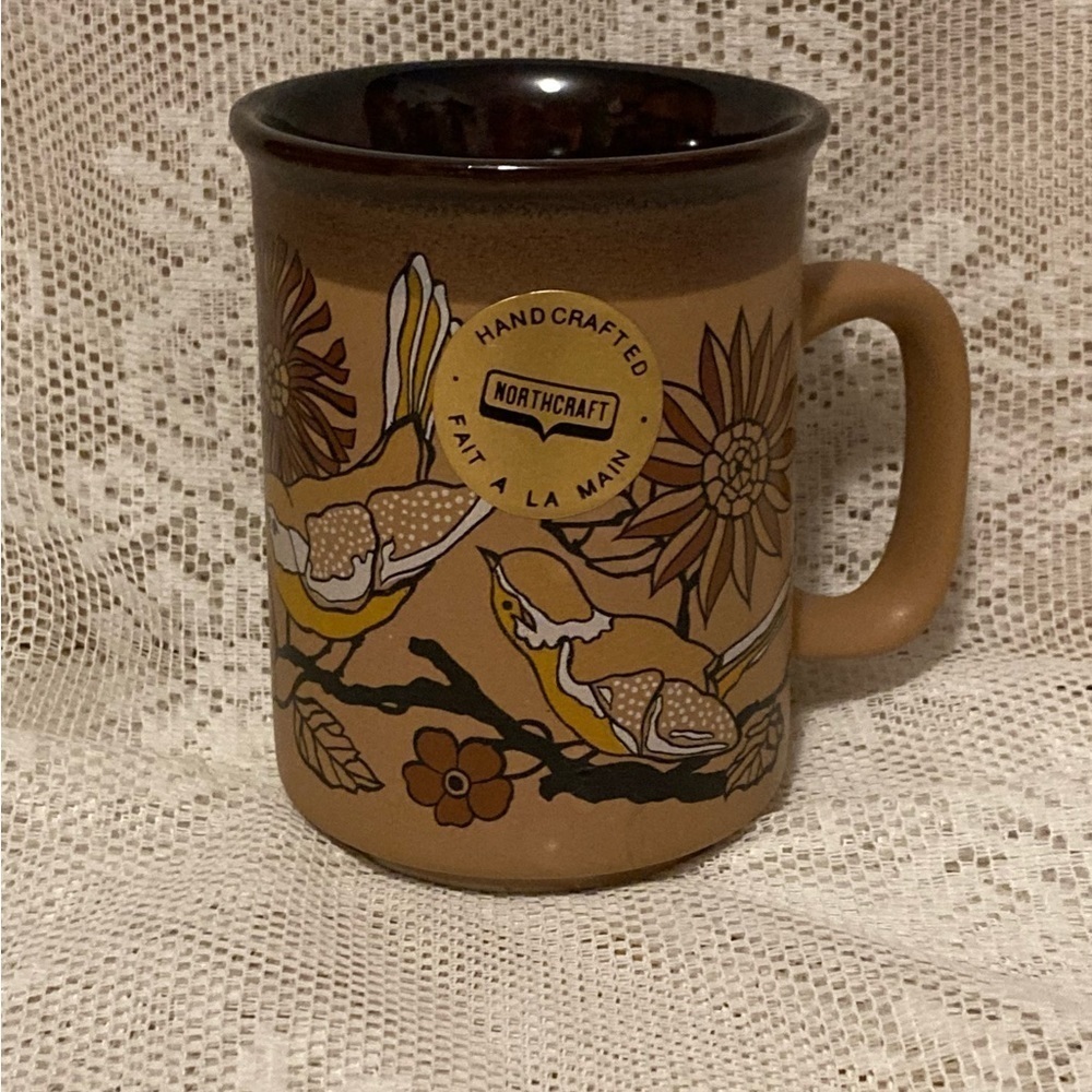 Price drop … Vintage Northcraft Korea Tan Pottery Bird Mug